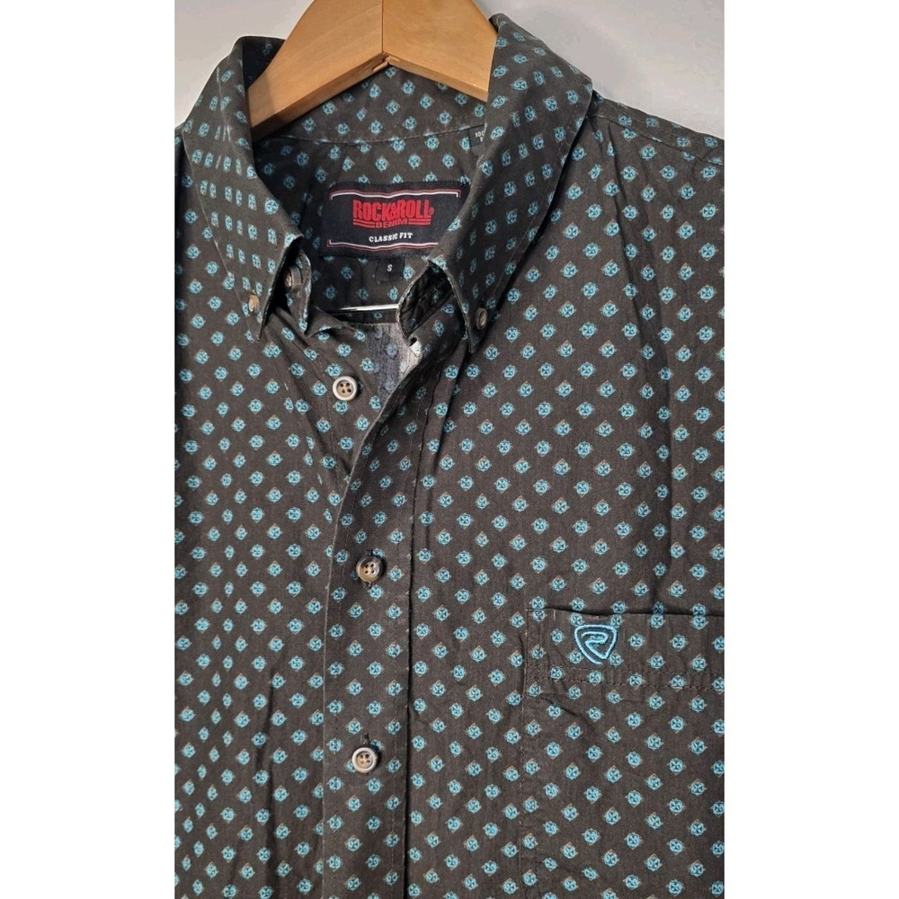Rock & Roll Cowboy Western Shirt Men S Brown Teal Button Up Rodeo Classic Fit